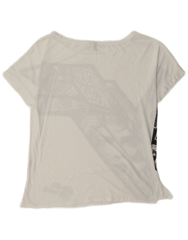 Benetton T-Shirt Graphique Femme UK 14 Coton Blanc Moyen