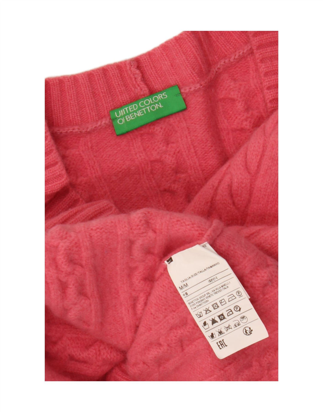 BENETTON Pull cardigan court pour femme UK 14 Laine rose moyen