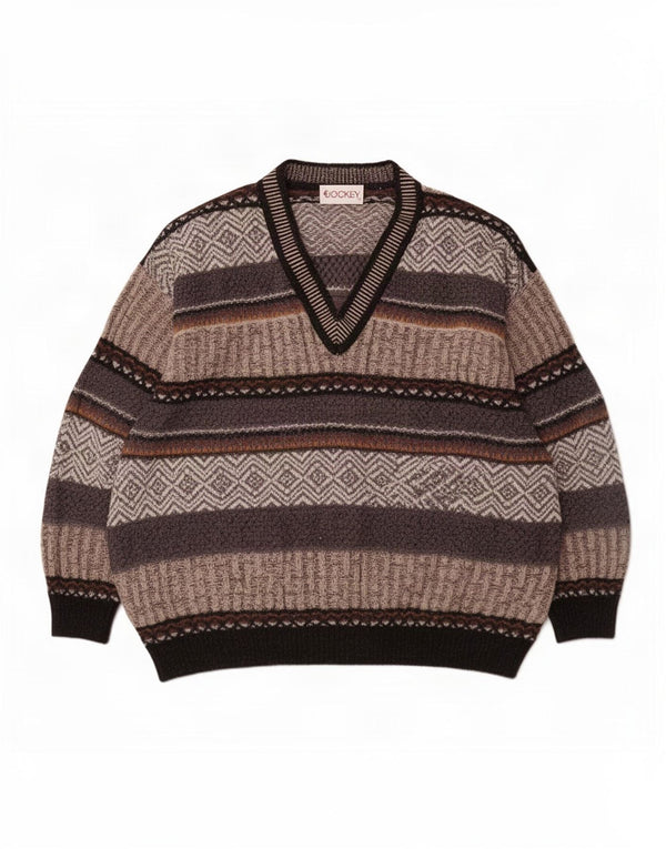 Jockey Pull col V pour homme en laine à rayures grises