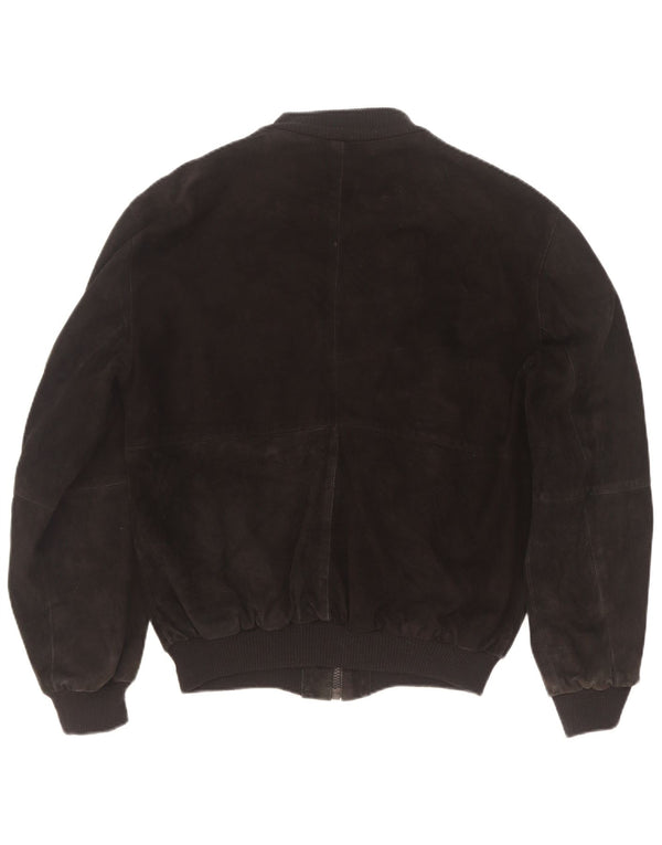 vintage Mens Suede Bomber Jacket IT 46 Petit Cuir Noir