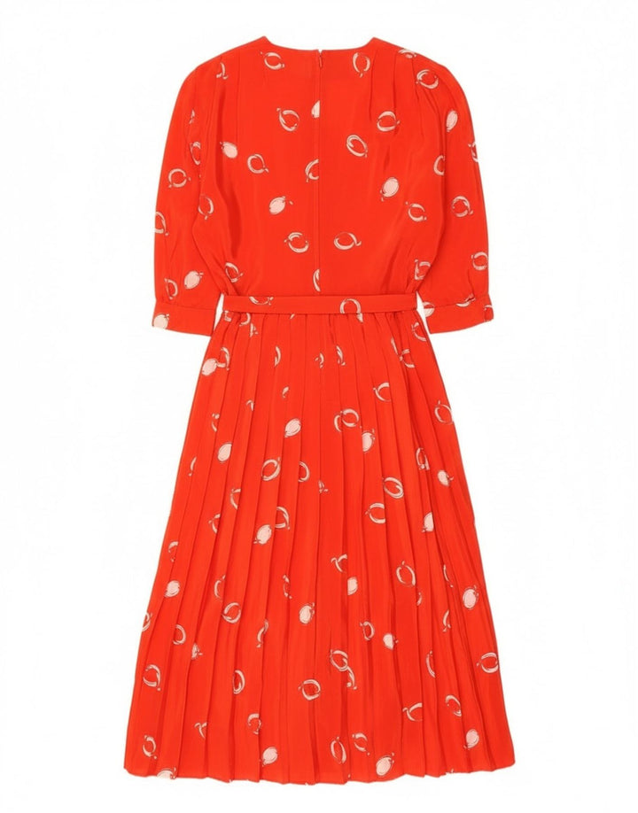 vintage Femmes Motif Abstrait 3/4 Manches Maxi Robe EU 42 Grand Rouge