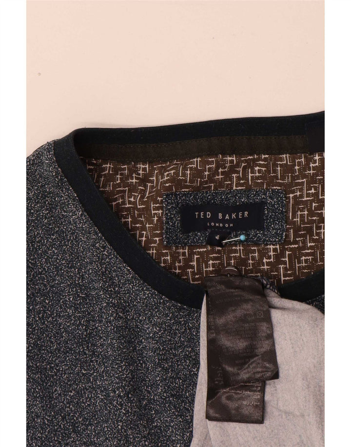 Ted Baker T-Shirt Homme Taille 4 Grand Bleu Marine Moucheté Coton