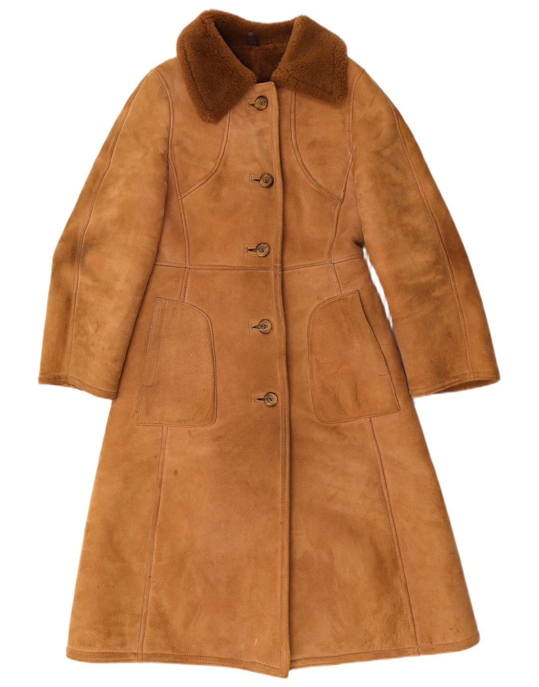 Julian Vard Manteau en peau de mouton pour femme UK 12 Cuir marron moyen