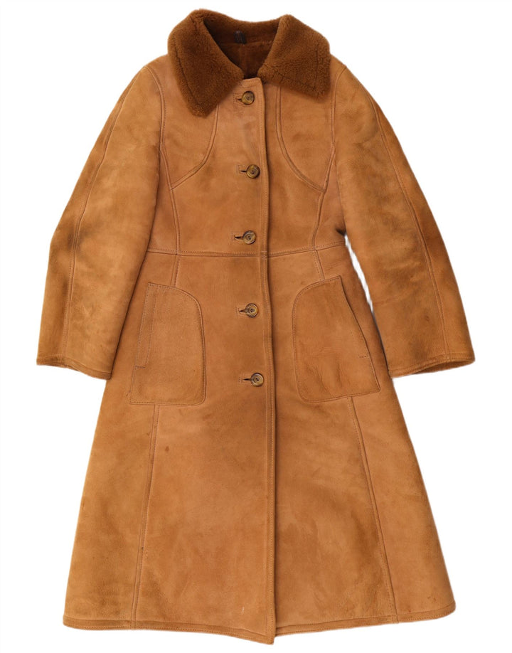 Julian Vard Manteau en peau de mouton pour femme UK 12 Cuir marron moyen