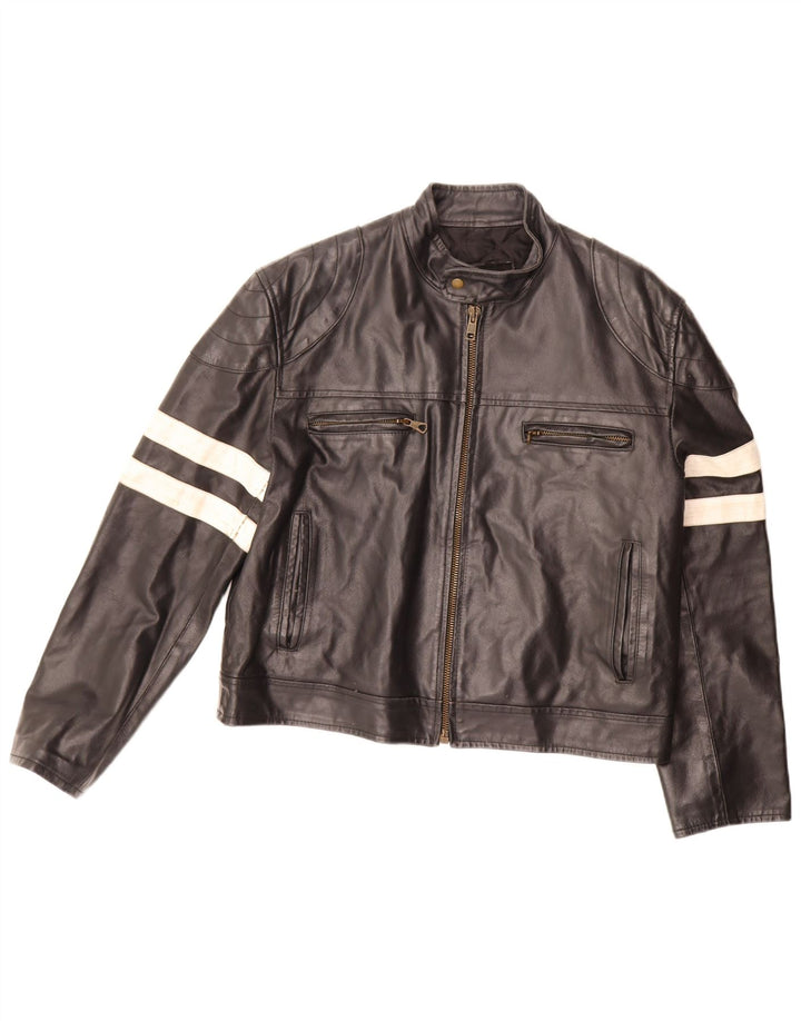 veste en cuir femme vintage UK 20 2XL Cuir colourblock noir