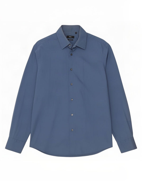 Hugo Boss Mens Regular Fit Shirt Size 41 16 Large Blue Cotton
