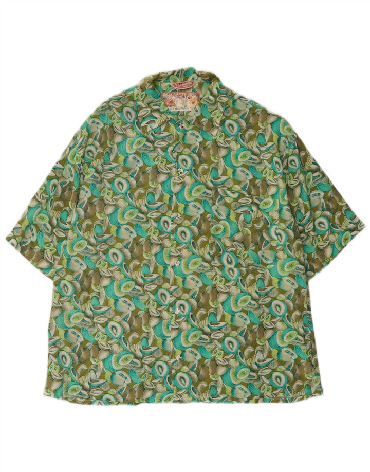 Chemise à manches courtes à motif abstrait vintage pour hommes, rayonne vert moyen