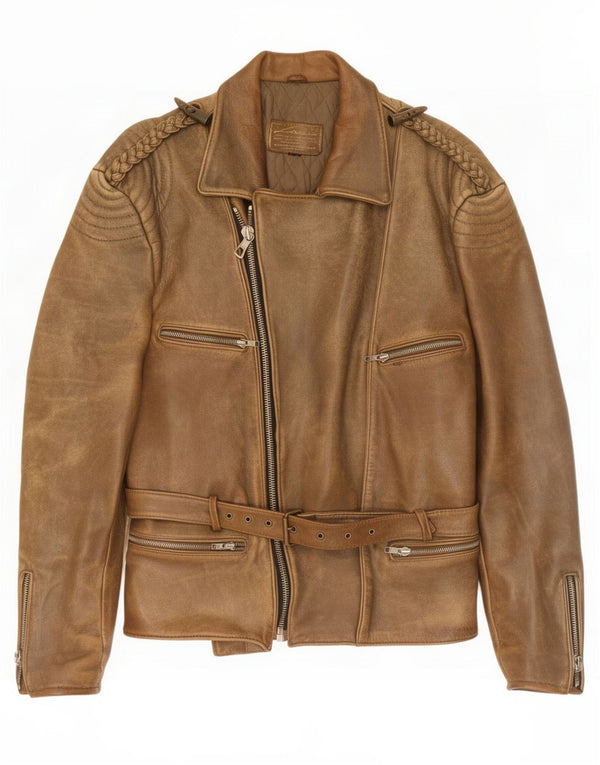veste de motard en cuir homme vintage UK 38 Brun moyen