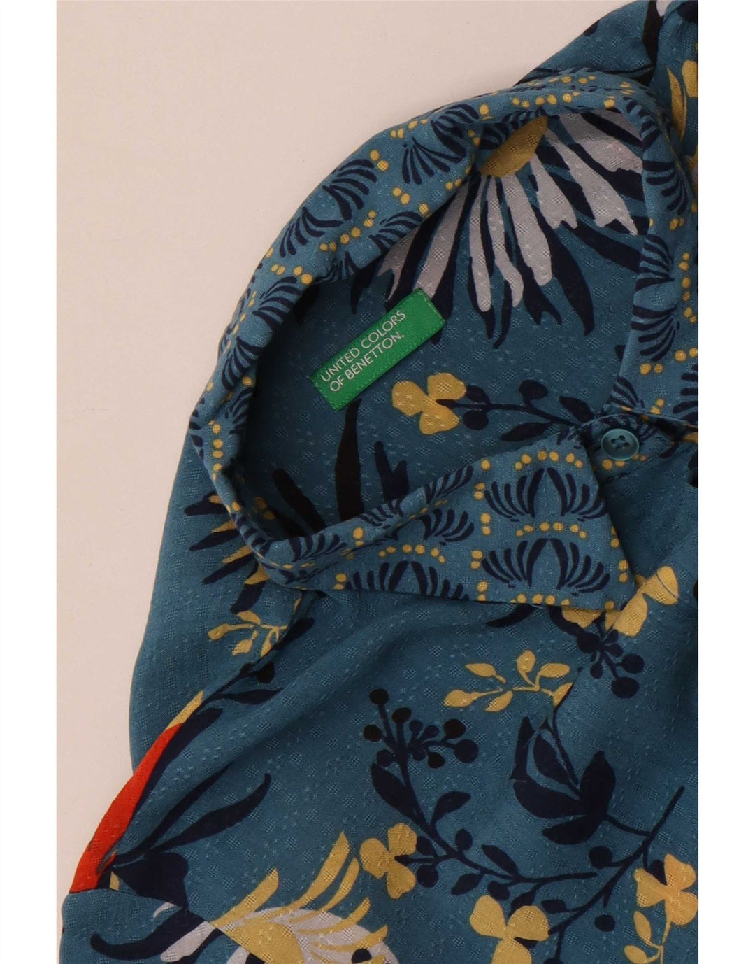 Benetton Chemise Femme UK 12 Bleu Moyen Floral