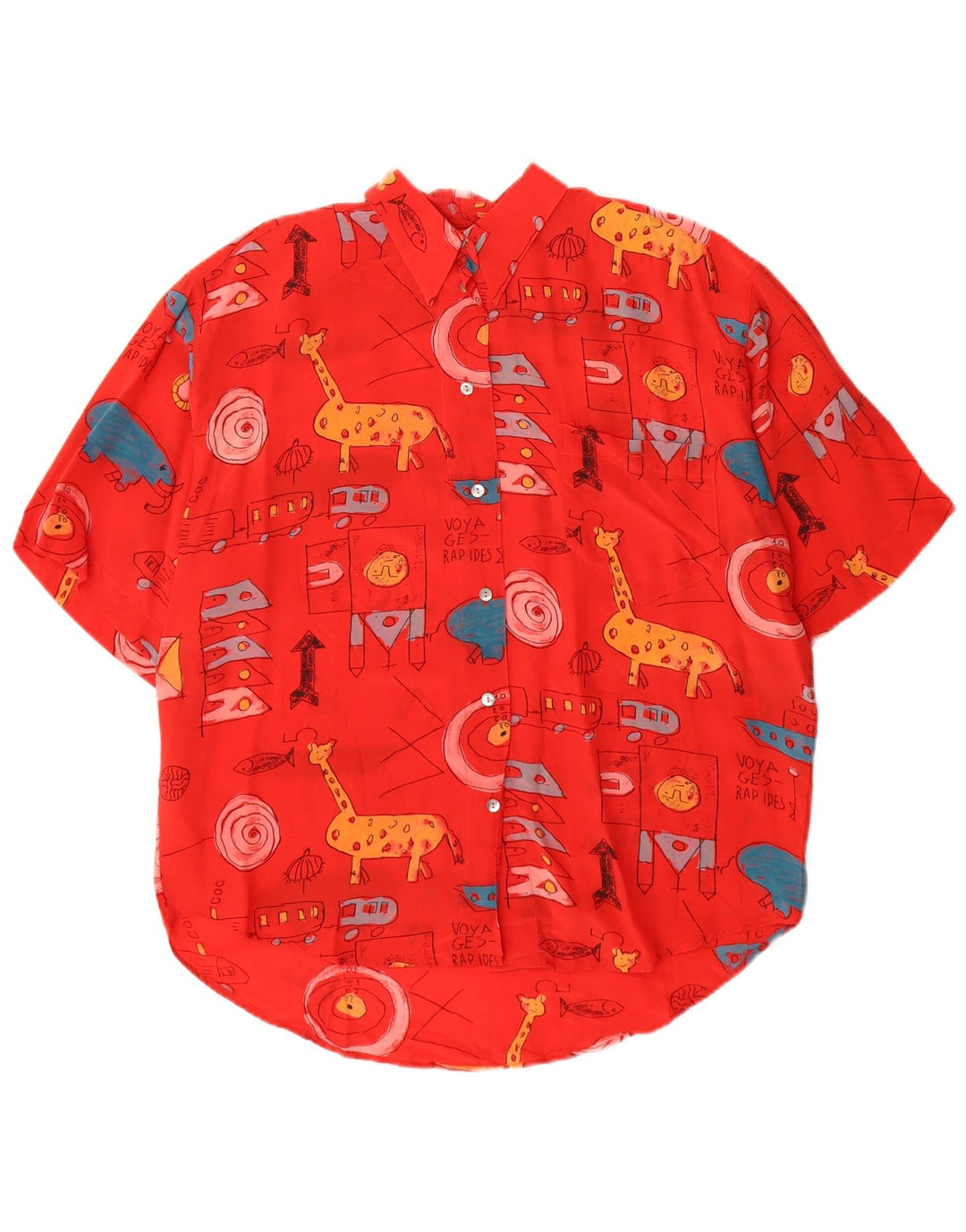 vintage Femme Graphique Chemise À Manches Courtes Blouse EU 40 Soie Rouge Moyenne