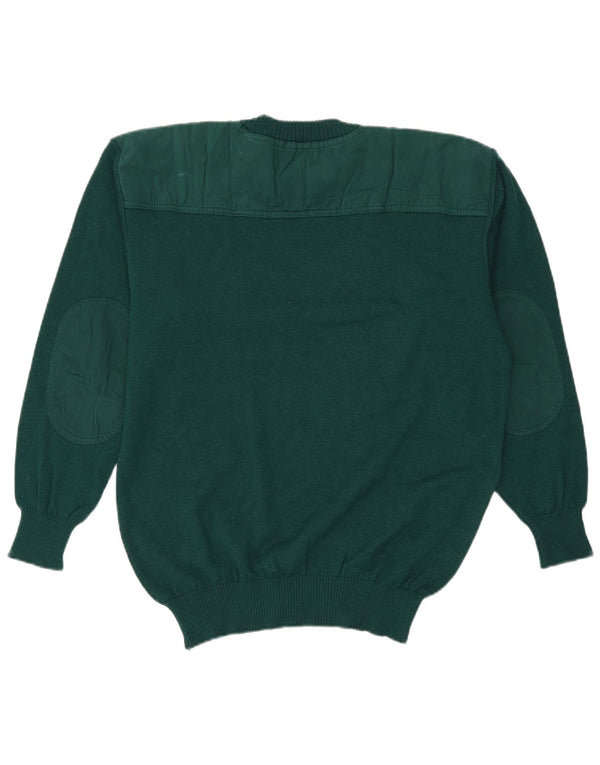 vintage Mens Crew Neck Jumper Pull Grande Laine Vierge Verte