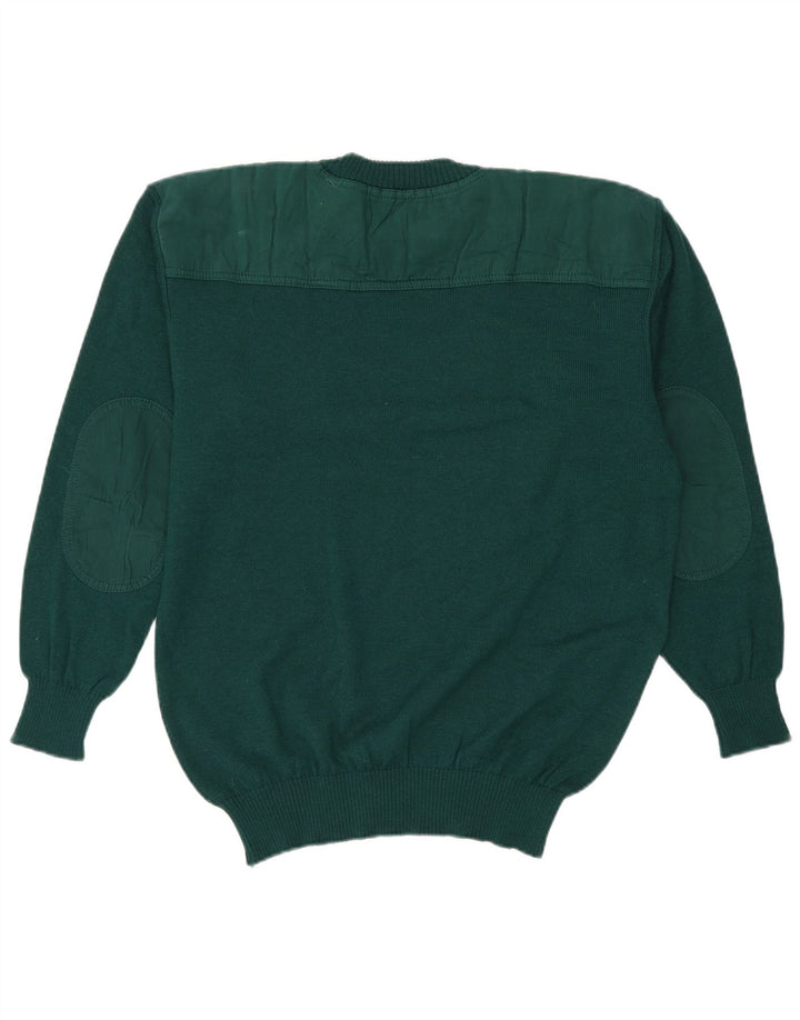 vintage Mens Crew Neck Jumper Pull Grande Laine Vierge Verte