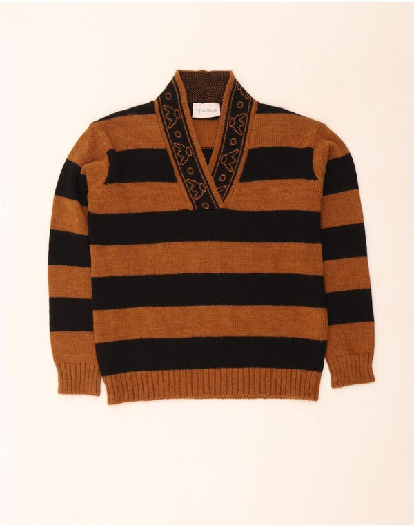 Pietronilla Pull col V pour femme UK 10 Petit Marron Rayé