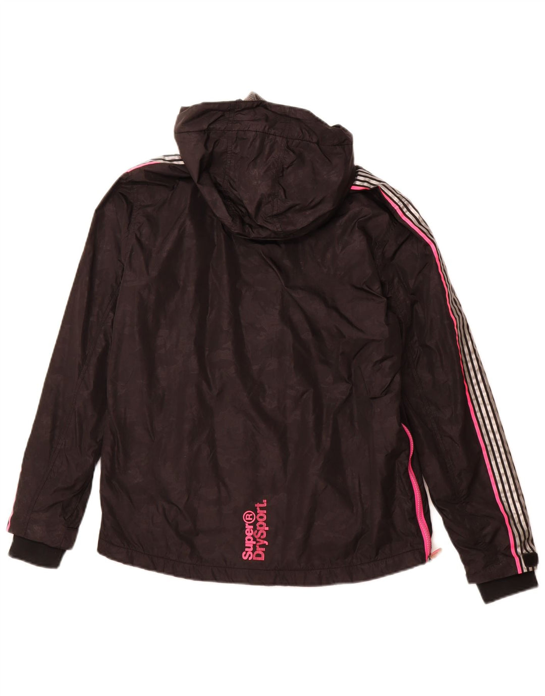 SUPERDRY Veste Anorak à capuche graphique pour femme UK 8 Small Nylon noir