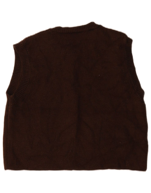 Zara Womens Crop Cardigan sans manches Pull UK 14 Laine Marron Moyen