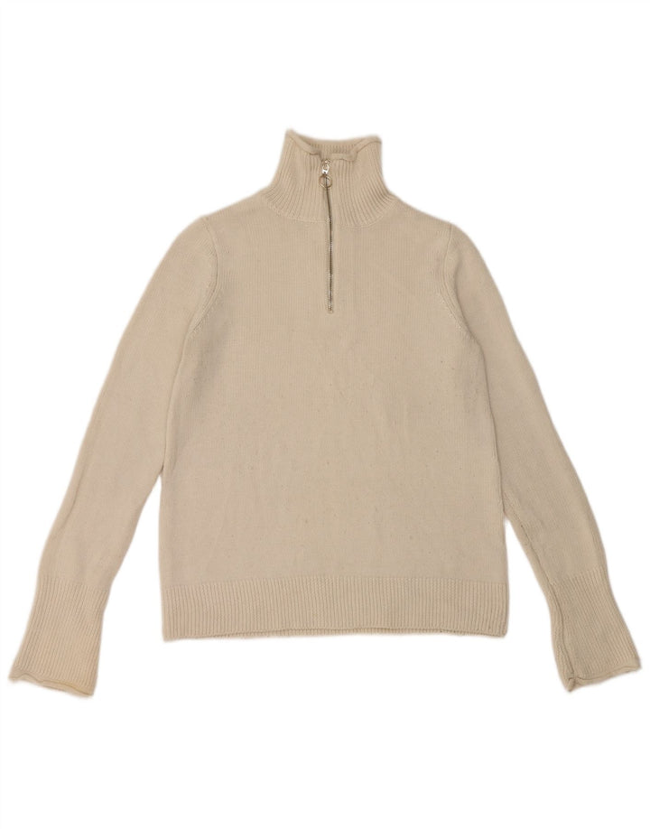 Zara Pull à col zippé pour femme UK 14 Large Blanc