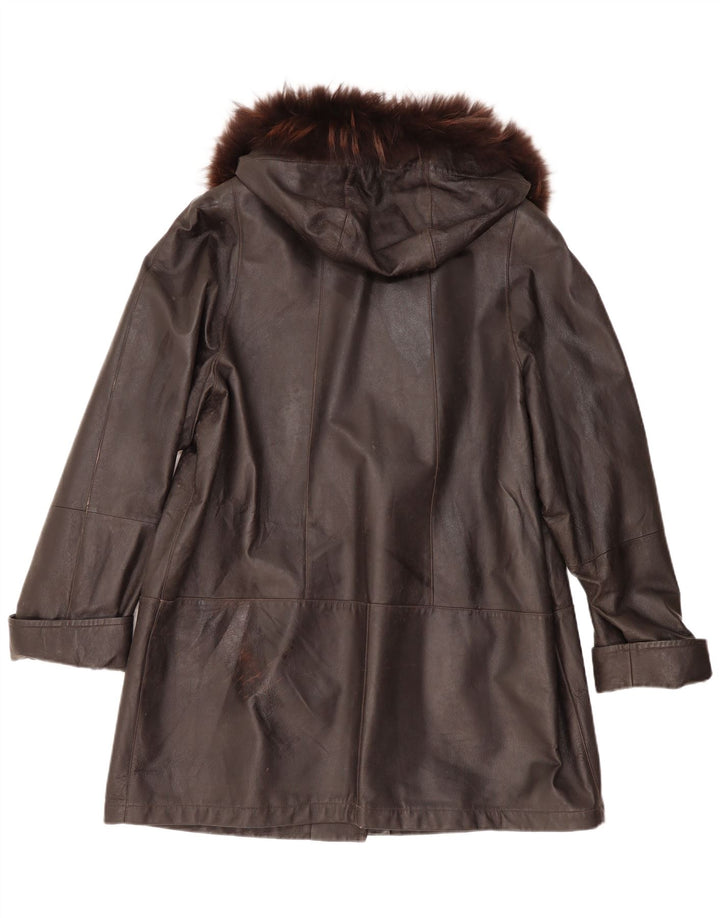 Privilegi Manteau en cuir surdimensionné à capuche pour femme IT 50 XL Cuir marron