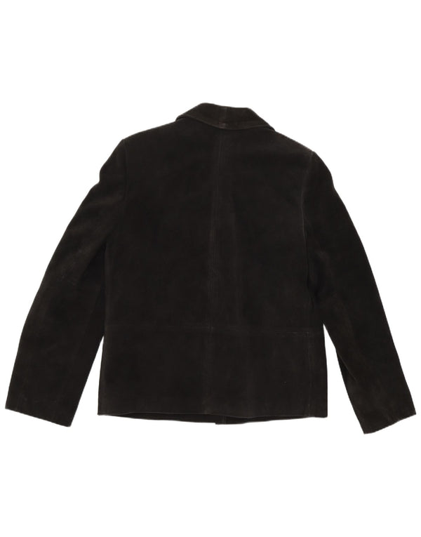 BENETTON Veste blazer en daim à 3 boutons pour femme IT 44 Cuir noir moyen