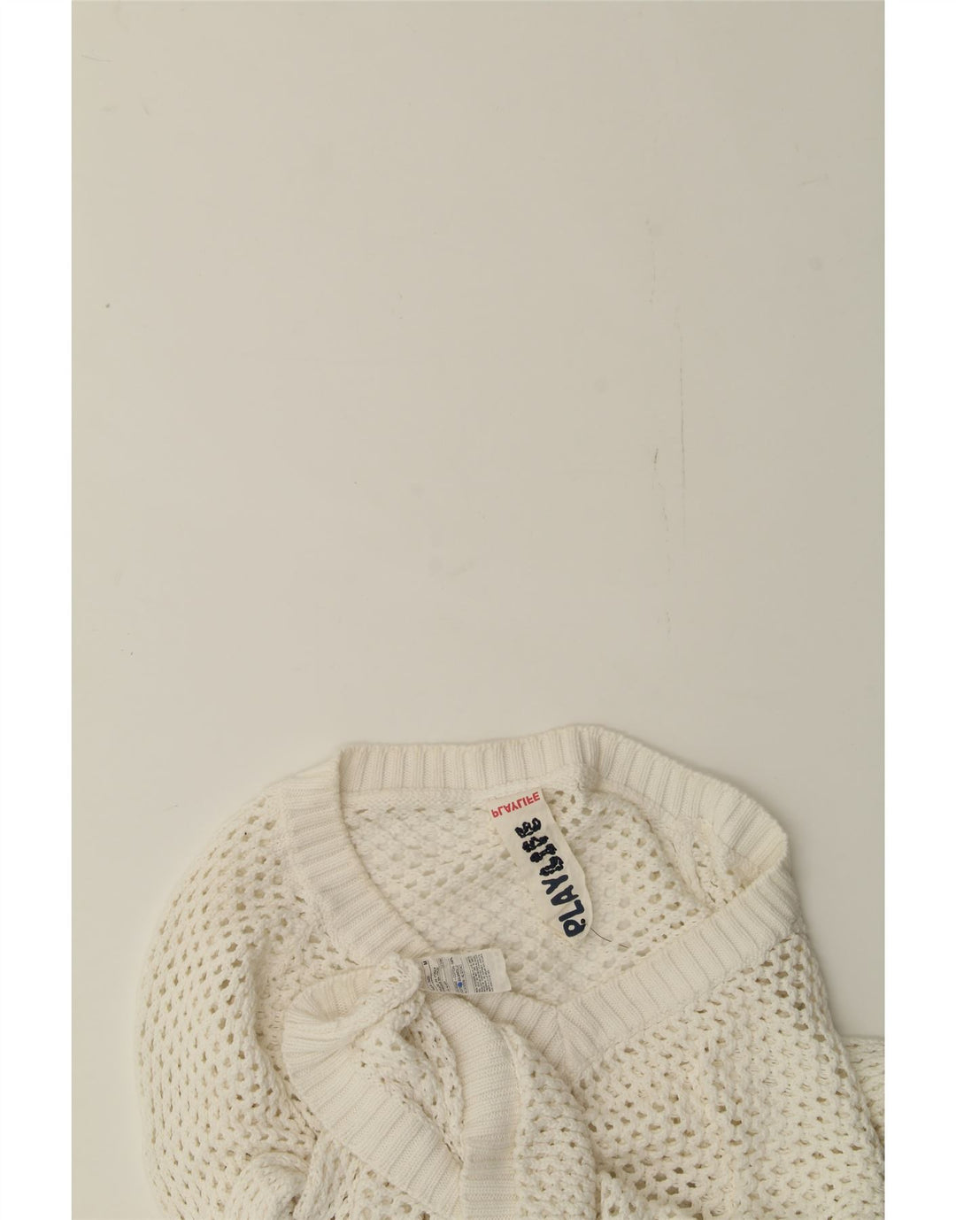 PLAYLIFE Womens V-Neck Jumper Sweater UK 14 Medium White Cotton Vintage Playlife and Second-Hand Playlife from Messina Hembry 
