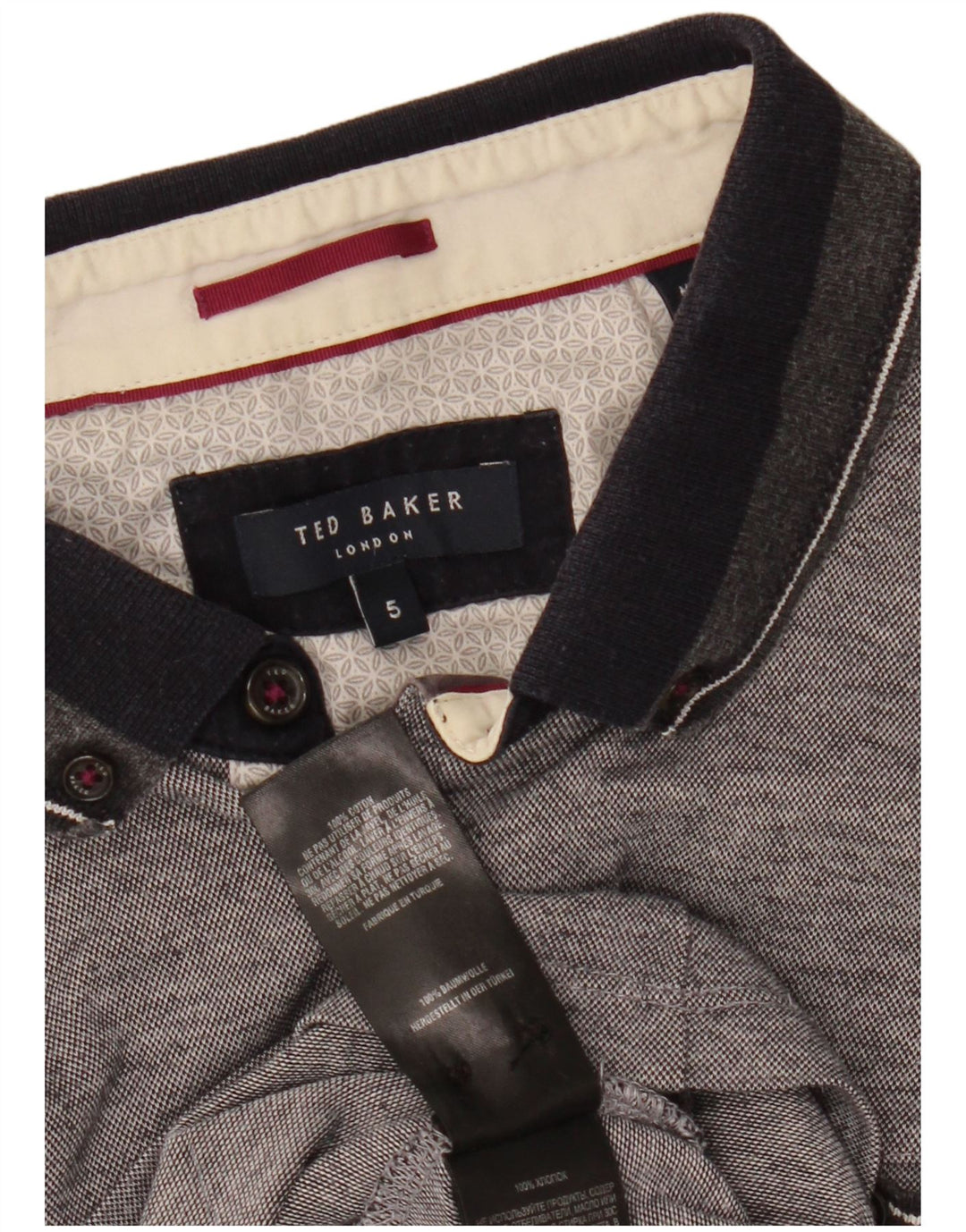 TED BAKER Polo Homme Taille 5 XL Gris Moucheté Coton