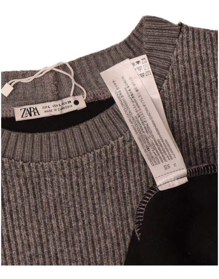 Zara Pull ras du cou pour femme UK 16 Large laine grise