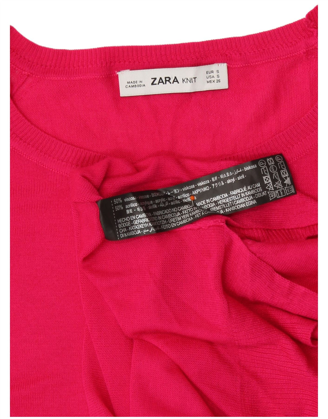 Zara Pull surdimensionné à col rond pour femme UK 10 Petite viscose rose