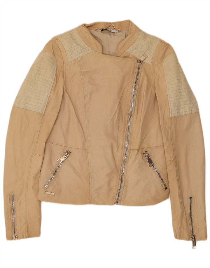 Liu Jo Veste de motard courte pour femme IT 42 Cuir color block beige moyen