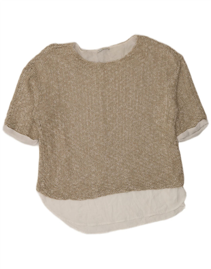 Zara Womens Oversize Crochet Blouse Top UK 14 Beige Moyen Colorblock