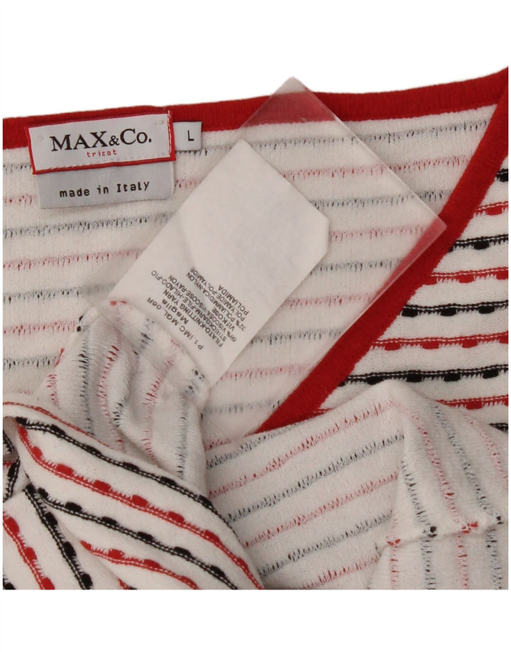 MAX & CO. Haut court pour femme à manches 3/4 UK 14 Large Viscose rayée blanche