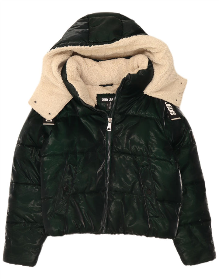 Dkny Veste matelassée surdimensionnée à capuche pour femme UK 10 Petit Vert Polyester