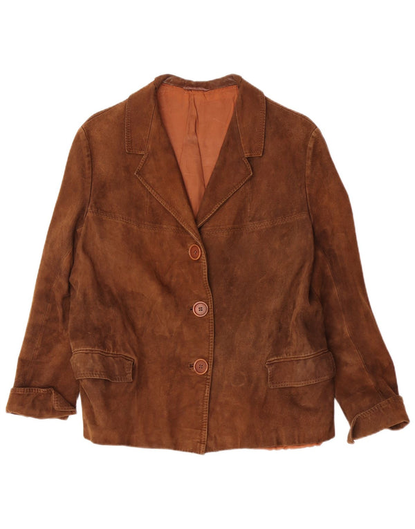 vintage Femmes Suède 3 Bouton Blazer Veste Taille 14 Moyen Brun Classique