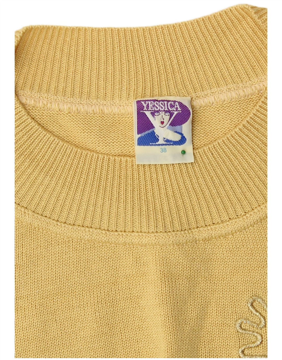 Yessica Pull court à col rond pour femme EU 38 en coton jaune moyen