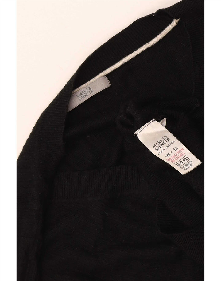 Marks & Spencer Pull court à col en V pour femme UK 12 Noir moyen
