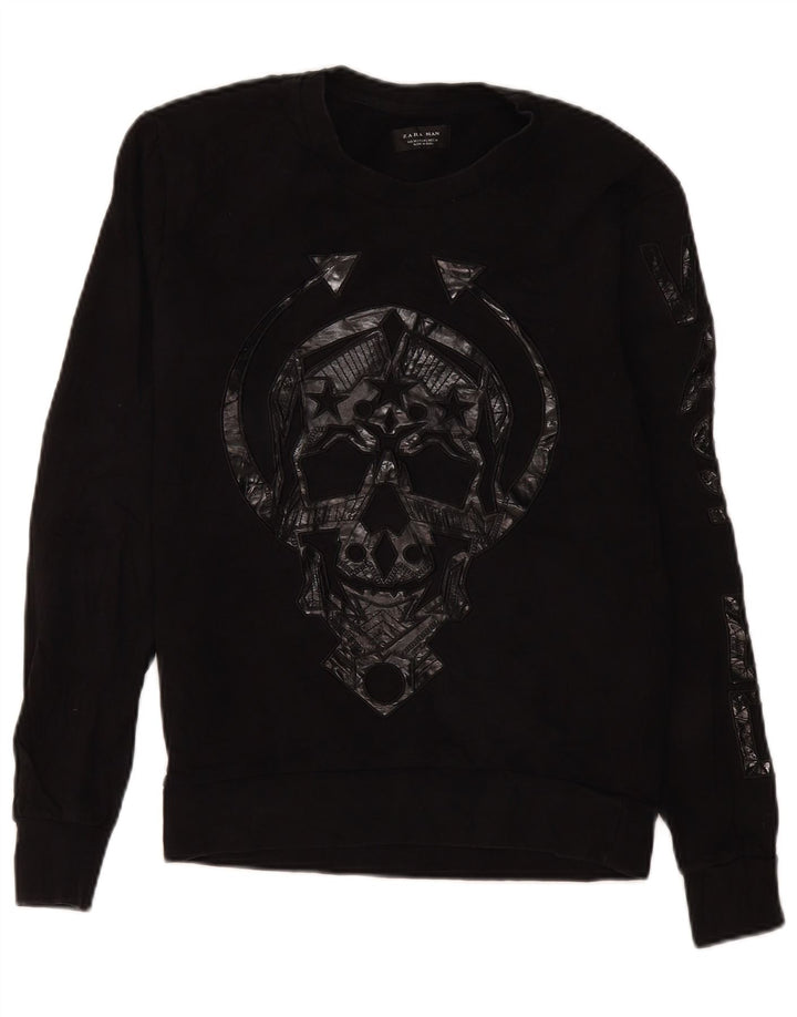 Zara Homme Graphic Sweatshirt Jumper Moyen Noir Polyester