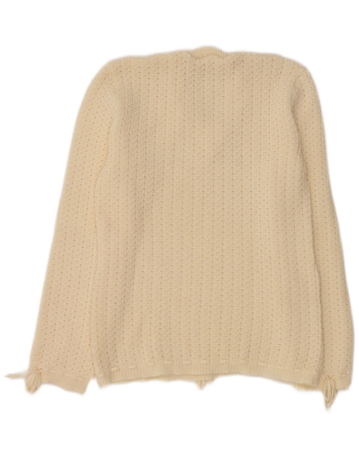 VINTAGE Pull col V femme UK 12 Medium Off White