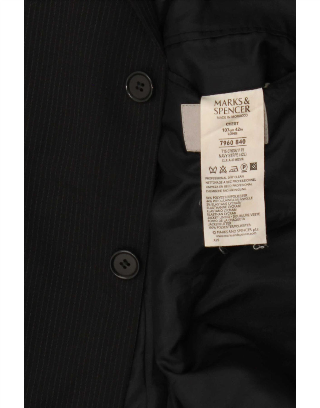 Marks & Spencer Veste Blazer Homme UK 42 Large Bleu Marine Rayé Classique