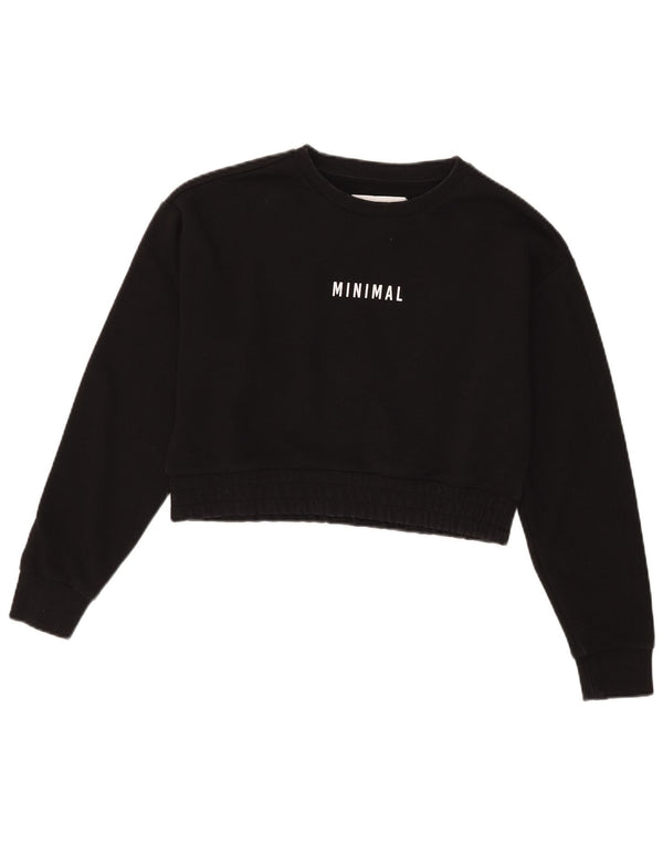 Minimal Womens Crop Graphic Sweatshirt Jumper UK 10 Petit coton noir