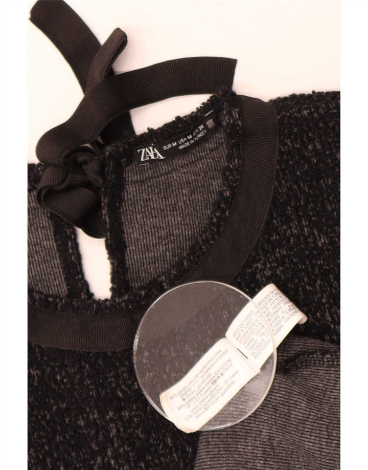 Zara Robe basique pour femme UK 44 en coton moucheté noir moyen