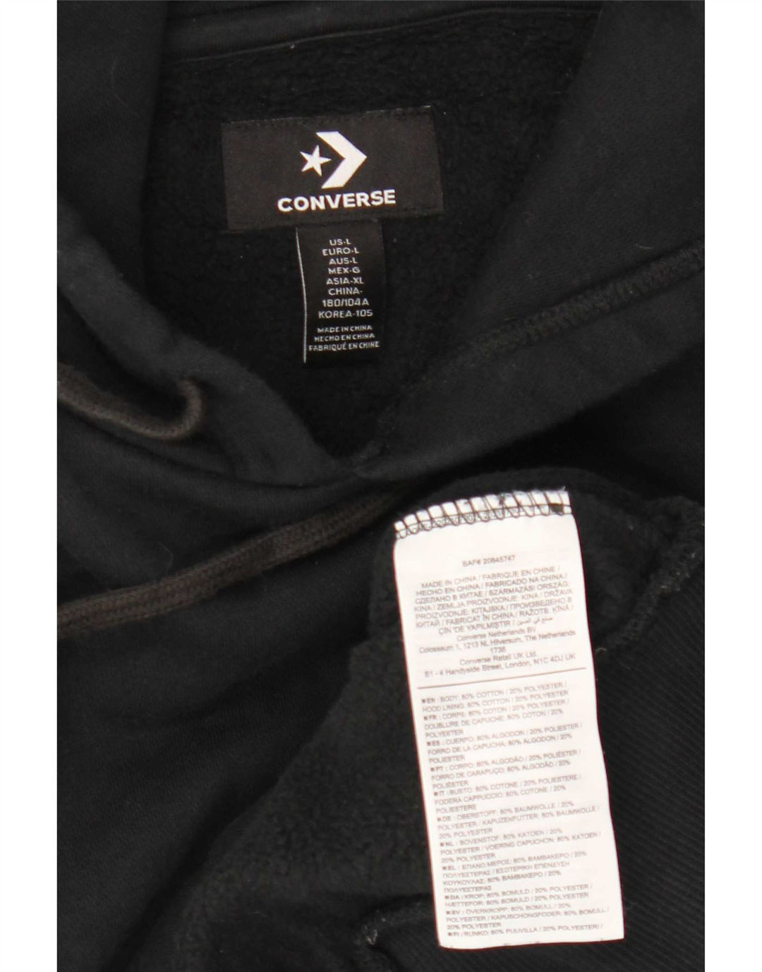 Converse Pull à capuche pour homme en coton noir Taille L