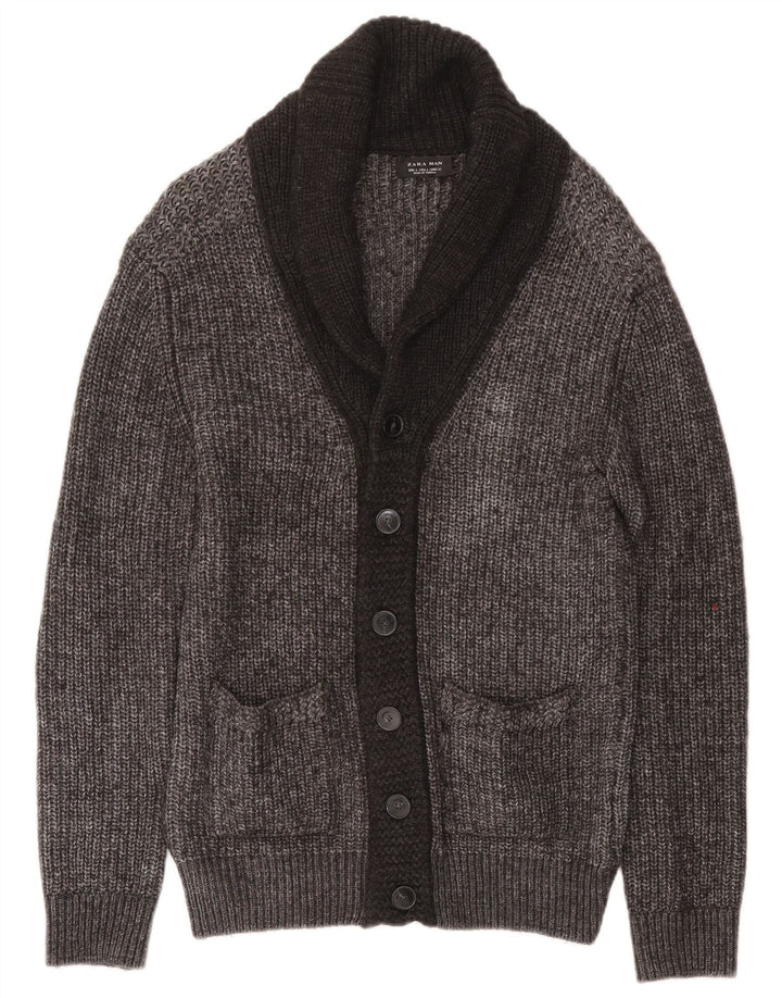Zara Homme Cardigan Pull Large Gris Moucheté Acrylique