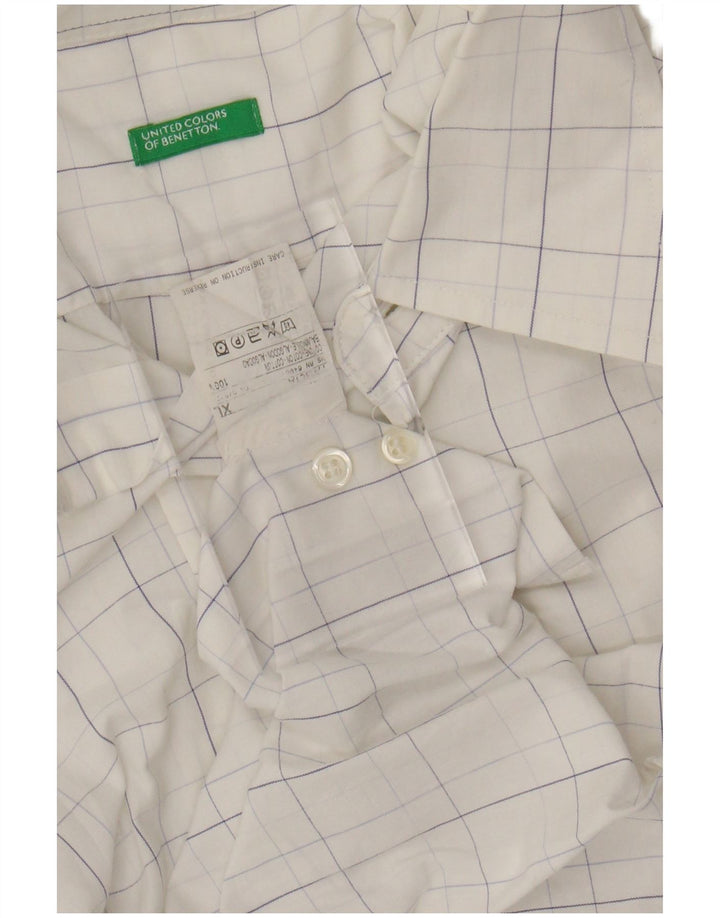 BENETTON Chemise Homme XL Blanc Carreaux Coton
