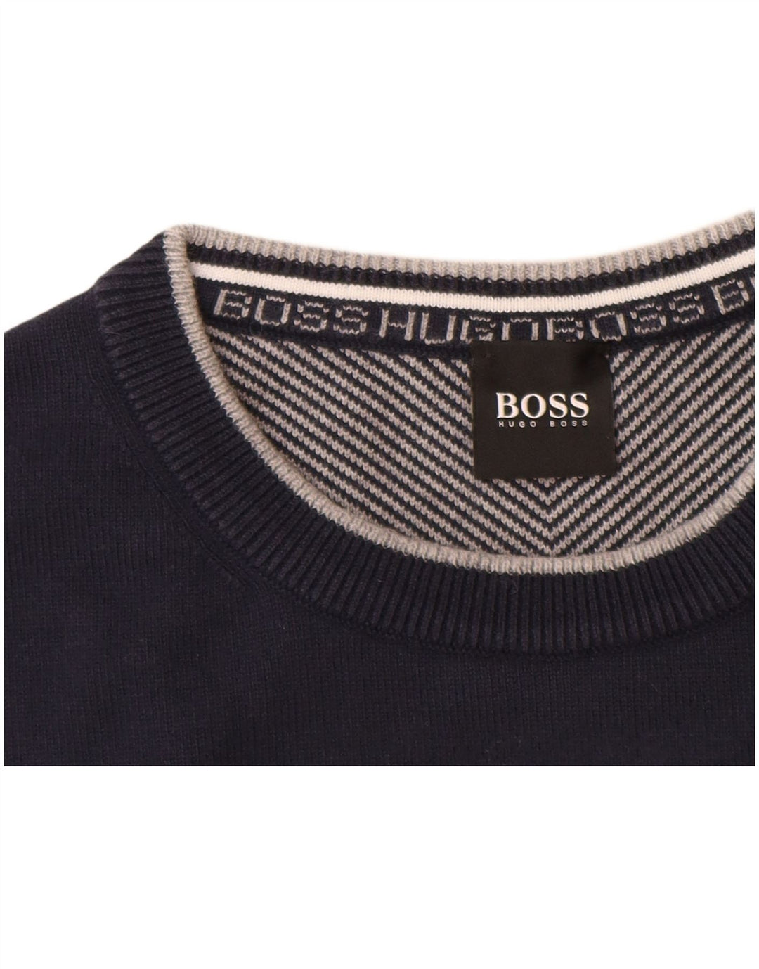 HUGO BOSS Pull ras du cou pour homme en coton bleu marine Large