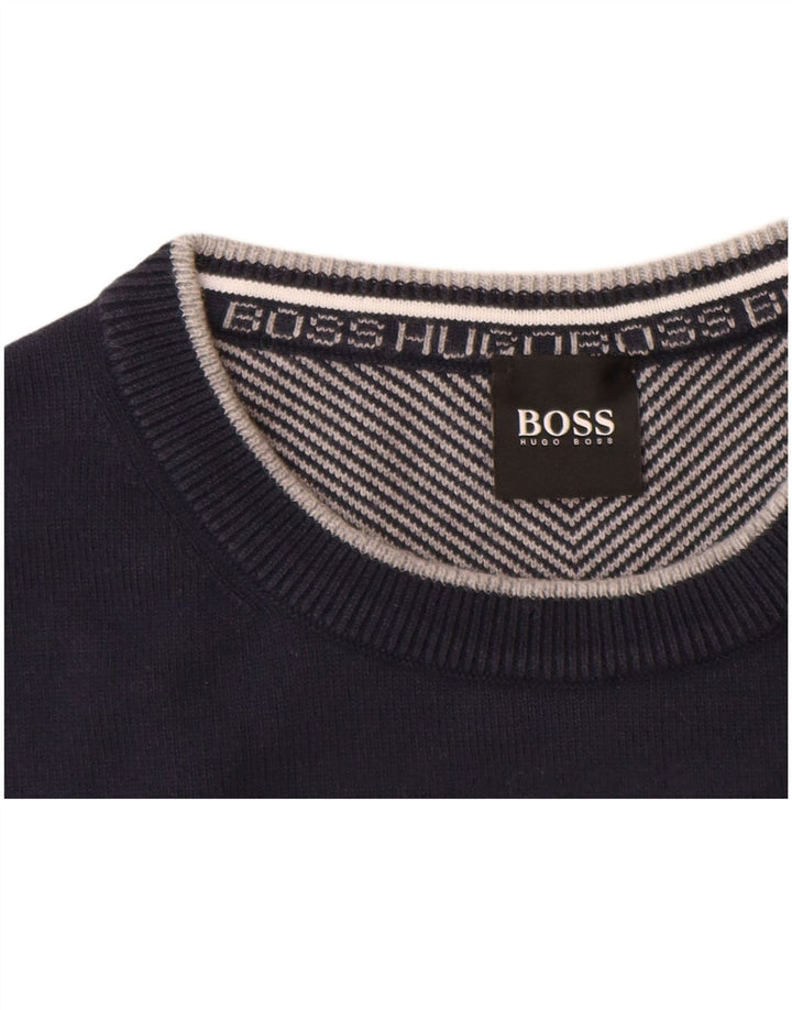HUGO BOSS Pull ras du cou pour homme en coton bleu marine Large