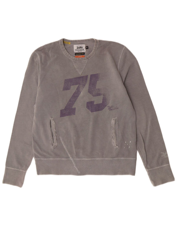 Zara Mens Graphic Sweatshirt Jumper Grand Gris Coton