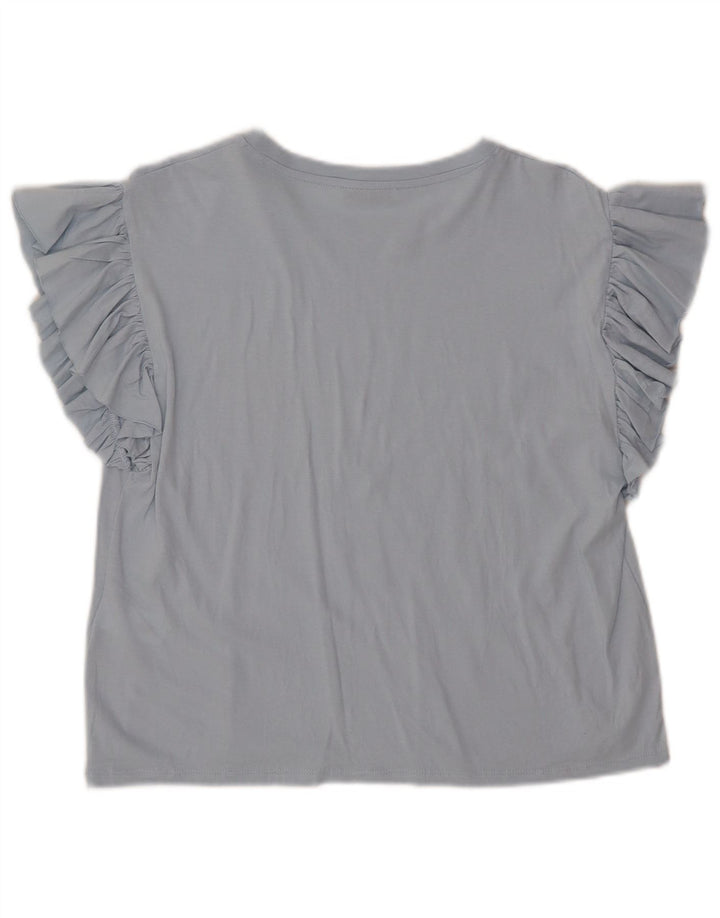 ZARA Femme Chemisier Top UK 12 Bleu Moyen Coton