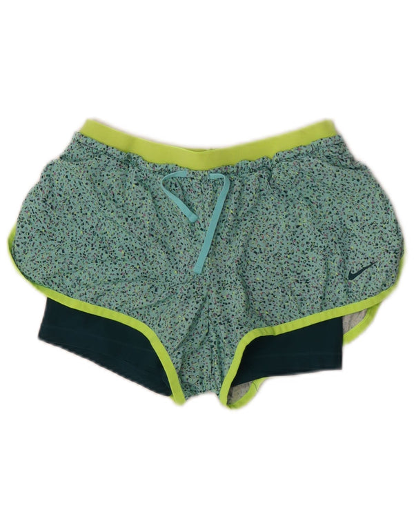 Nike Short de sport Dri Fit pour femme UK 6 XS Vert moucheté en polyester