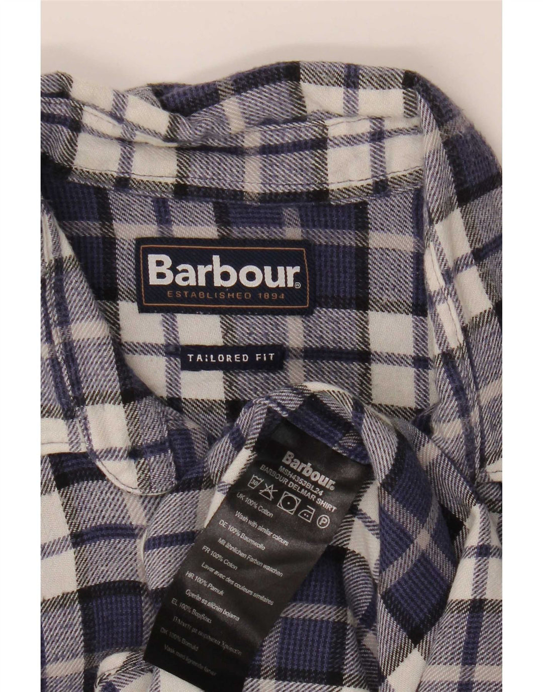 Barbour Chemise en flanelle coupe ajustée pour hommes, petit coton à carreaux bleu marine