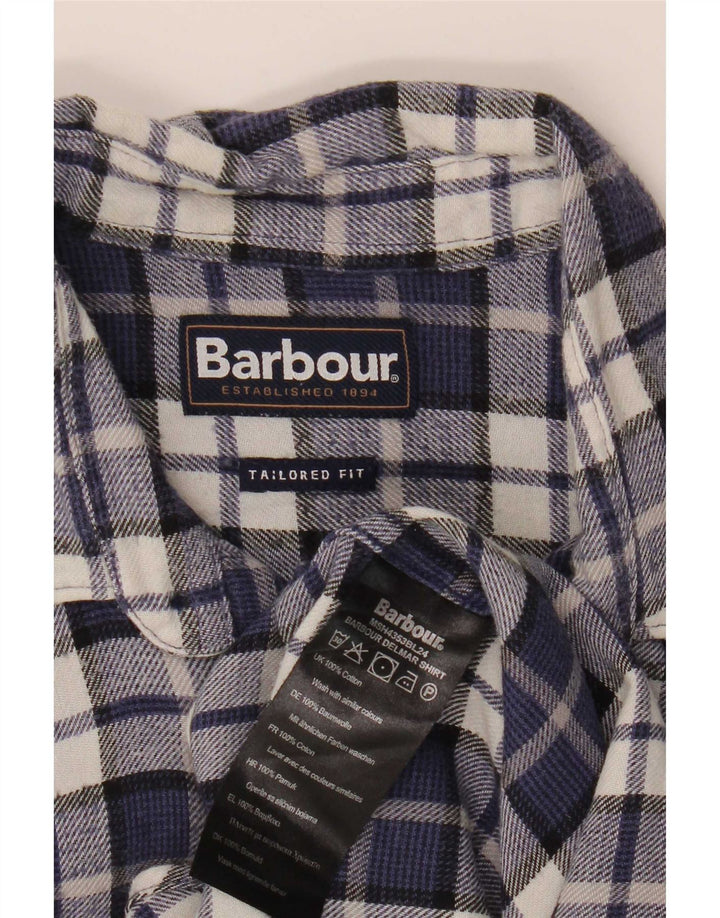 Barbour Chemise en flanelle coupe ajustée pour hommes, petit coton à carreaux bleu marine