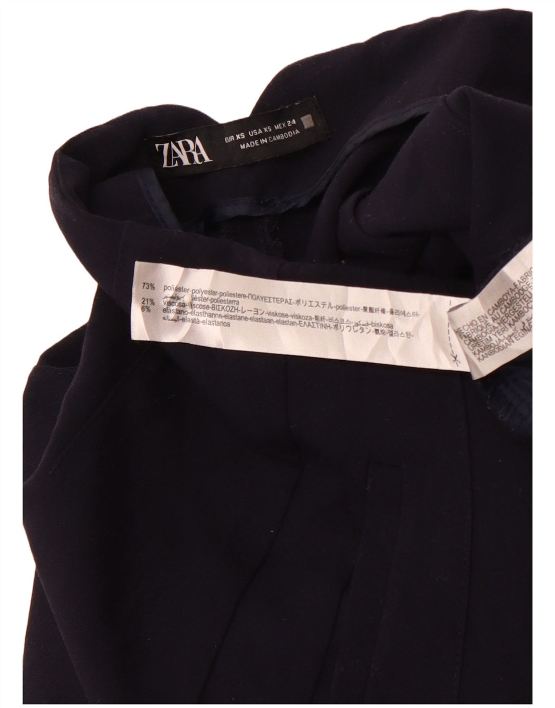 ZARA Pantalon décontracté taille haute fuselé pour femme XS W24 L26 Bleu marine