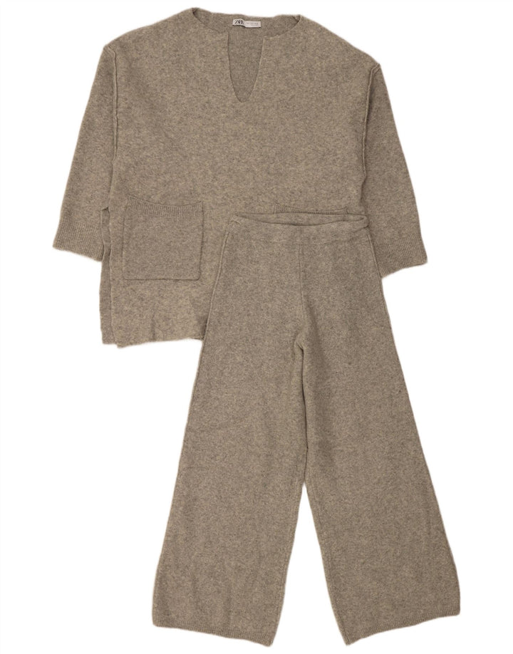 Zara Ensemble 2 pièces surdimensionné en tricot pour femme UK 10 Petit acrylique gris